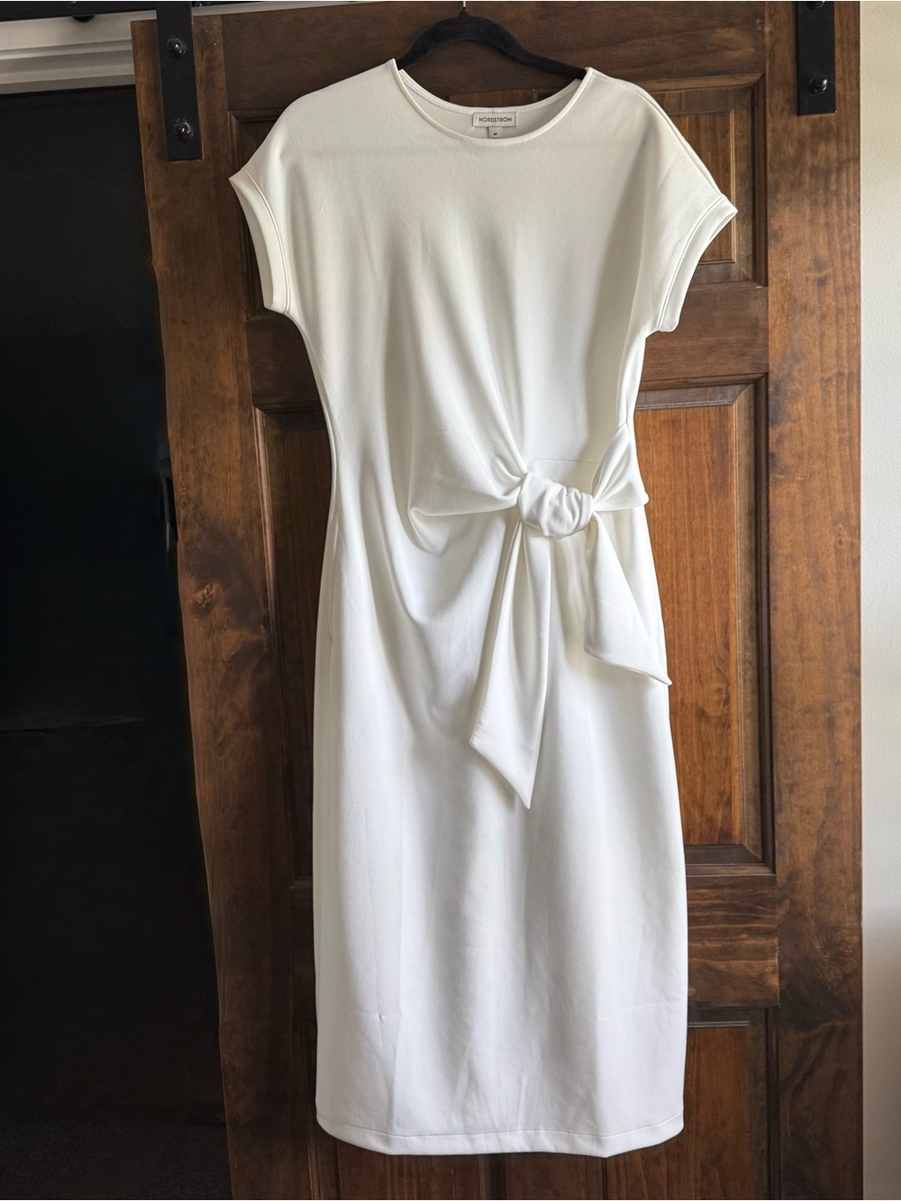 Modern White Tie-Waist Sheath Dress